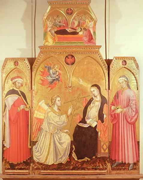 The Annunciation with St. Cosmas and St. Damian, 1409 Oil Painting by Taddeo Di Bartolo