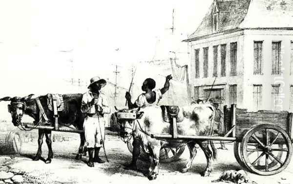 Negro Boys with bullock carts, from 'Voyage a Surinam' 1834 Oil Painting by Pierre J. Benoit