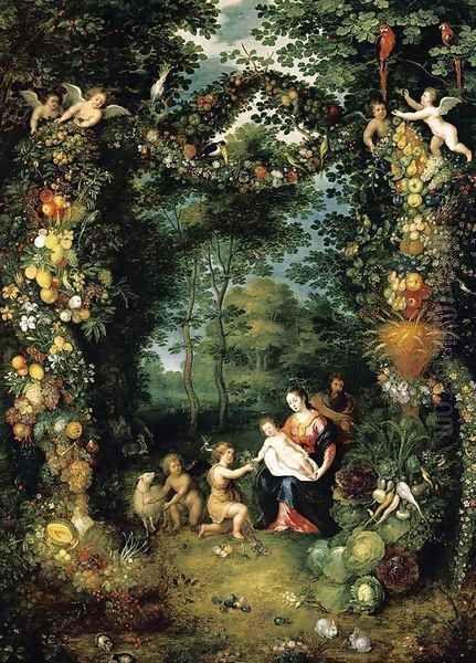 The Holy Family with St John 1630s Oil Painting by Jan Brueghel the Younger