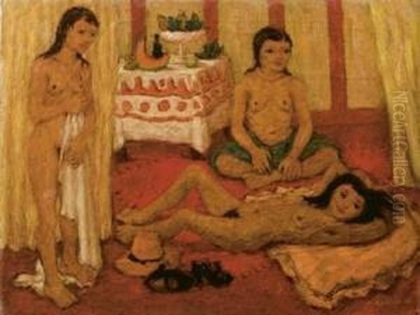 Donne Nell'alcova (donne Nude) - 1941 Oil Painting by Arnaldo Badodi