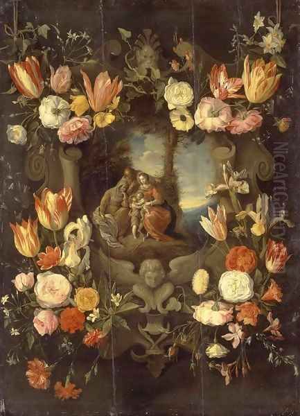 Holy Family Framed with Flowers Oil Painting by Jan Brueghel the Younger