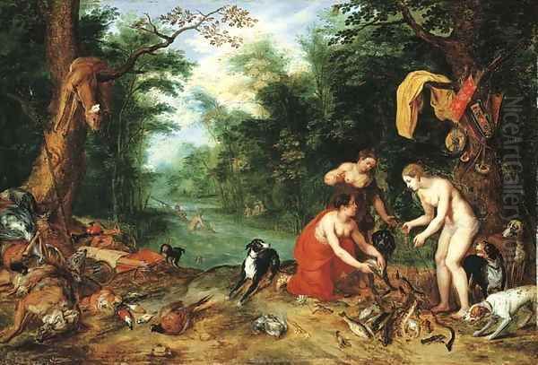 Diana and her nymphs inspecting their catch after the hunt Oil Painting by Jan Brueghel the Younger