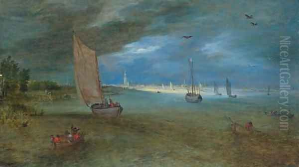 A view of the Scheldt with Antwerp beyond Oil Painting by Jan Brueghel the Younger