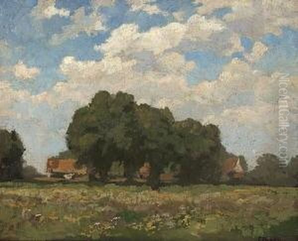 Sommerlandschaft Mit
 Bauernhausern. Oil Painting by Fritz Baer