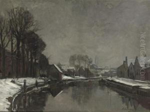 A Belgian Town In Winter Oil Painting by Albert Baertsoen