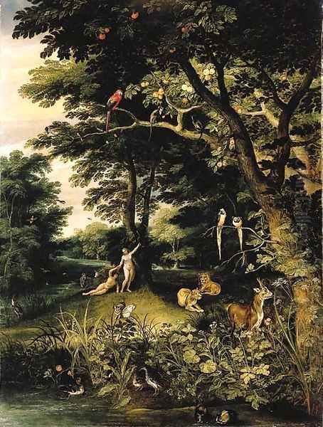 Adam and Eve in the Garden of Eden Oil Painting by Jan Brueghel the Younger