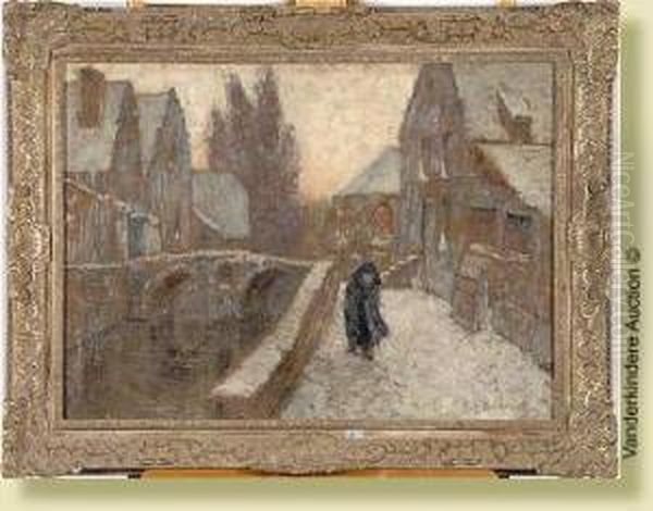 Coin De Ville Anime Sous La Neige Oil Painting by Albert Baertsoen