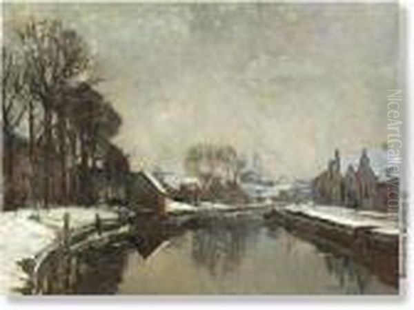 Canal In Winter Oil Painting by Albert Baertsoen