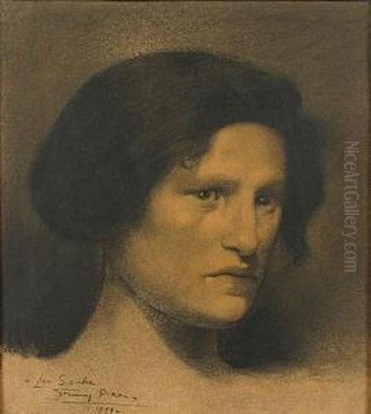 Portret Van Vrouw Met Opgestoken Haar. Oil Painting by Firmin Baes