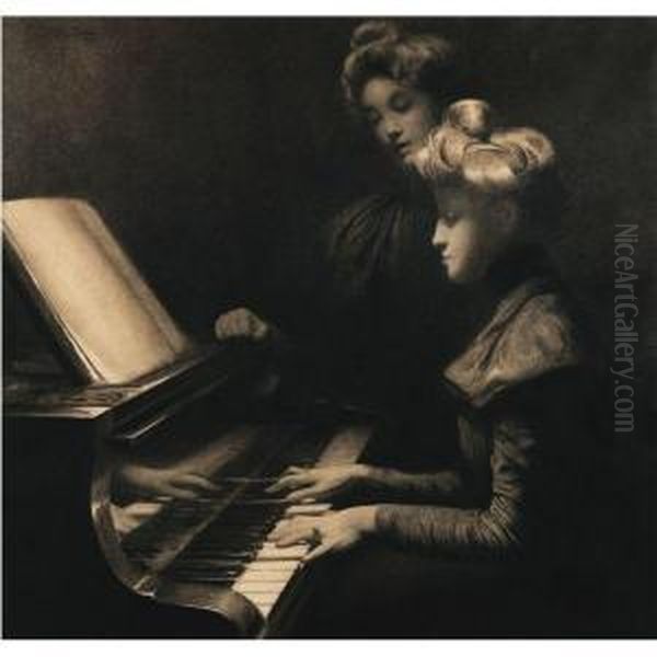 La Lecon De Piano Oil Painting by Firmin Baes