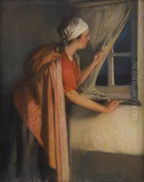 Jeune Femme A La Fenetre Oil Painting by Firmin Baes