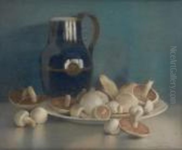 Composition Aux Champignons Et Au Pichet Oil Painting by Firmin Baes