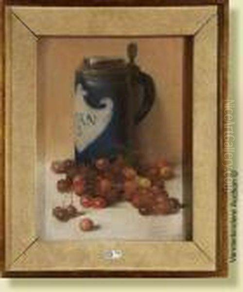 Lescerises, Pastel Sur Papier. 
Signe En Bas A Droite Firmin Baes.ecole Belge. Dim.: 36x28cm Oil Painting by Firmin Baes