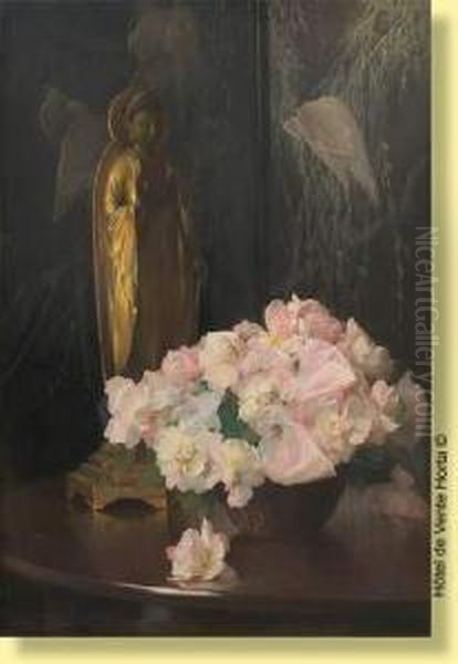 Vase Fleuri Sur Fond De Chinoiserie Oil Painting by Firmin Baes