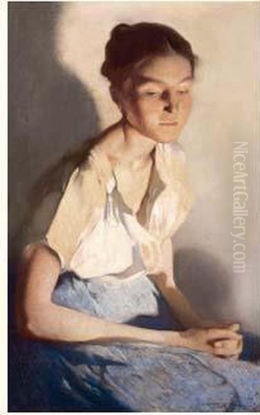 Portrait De Jeune Fille. Oil Painting by Firmin Baes