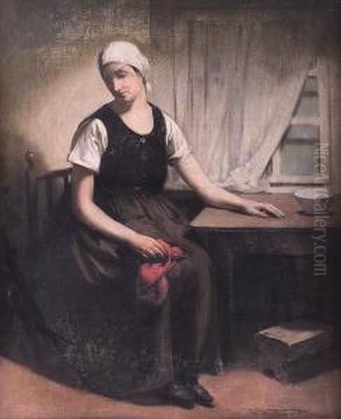 A Woman Sitting At The Table Oil Painting by Firmin Baes