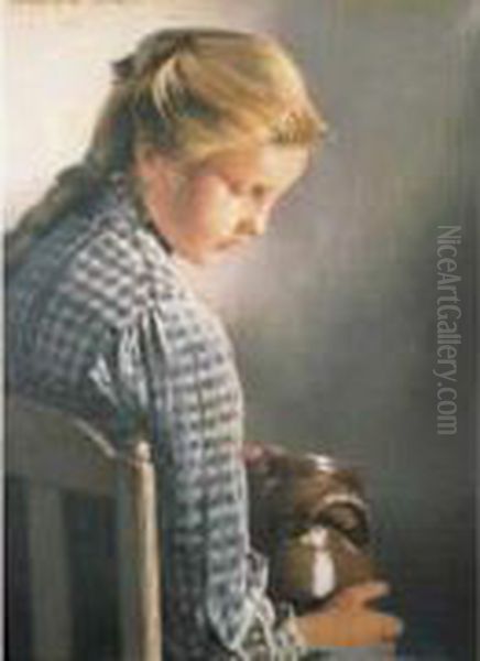  La Gamine Au Pot De Gres  Oil Painting by Firmin Baes