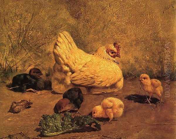 Hen and Chicks Oil Painting by William Baptiste Baird