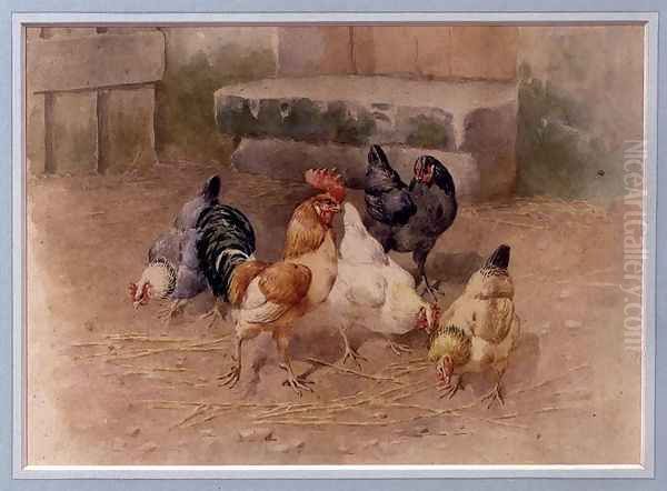 Chickens Oil Painting by William Baptiste Baird