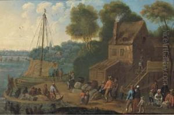 A River Landscape With Merchants Oil Painting by Marc Baets