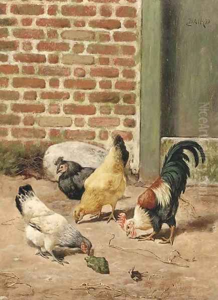 Chickens in a farmyard Oil Painting by William Baptiste Baird