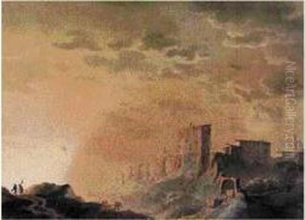 Promeneurs Dans Un Paysage De Ruines Oil Painting by Giuseppe Pietro Bagetti