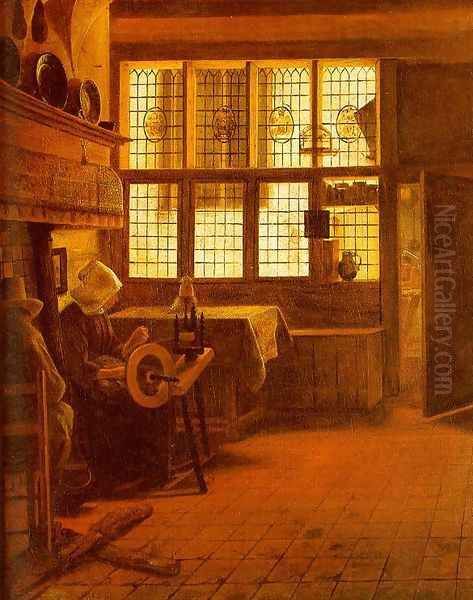 Interior with a Woman at a Spinning Wheel 1661 Oil Painting by Esaias Boursse