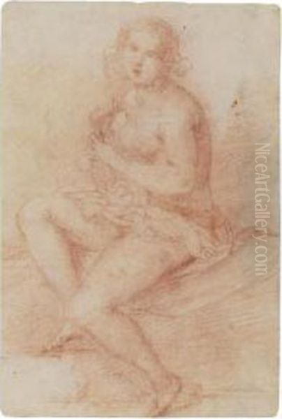 Nude Seated Woman Playing A Lute Oil Painting by Giovanni Baglione