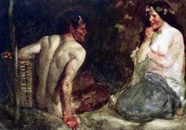 Satyr and Nymph Oil Painting by Robert Anning Bell