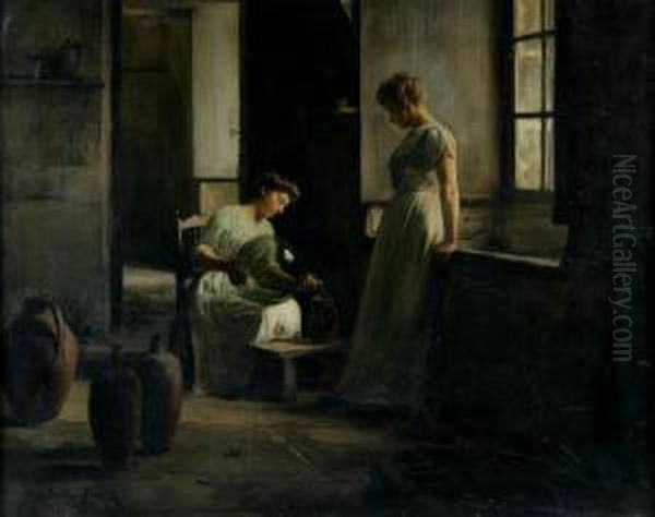 Interior With Two Women Oil Painting by Franck Antoine Bail