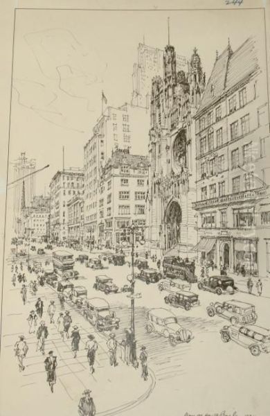 Madison Avenue From 35th Street Oil Painting by Vernon Howe Bailey