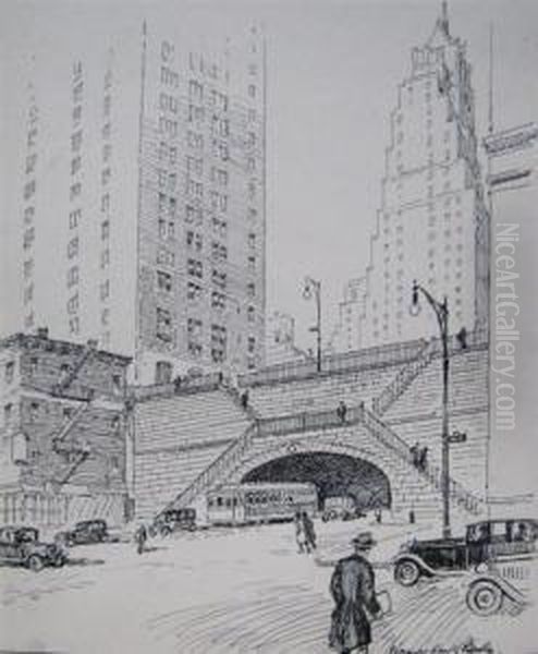 Entrance Of 42nd Street Tunnel At First Avenue Oil Painting by Vernon Howe Bailey