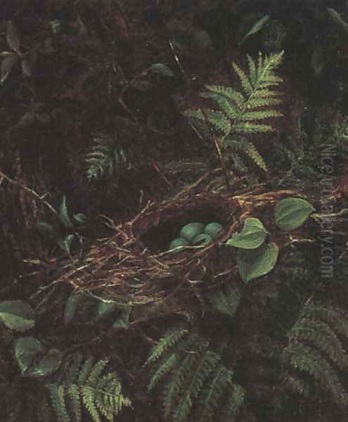 Bird's Nest and Ferns, 1863 Oil Painting by Fidelia Bridges