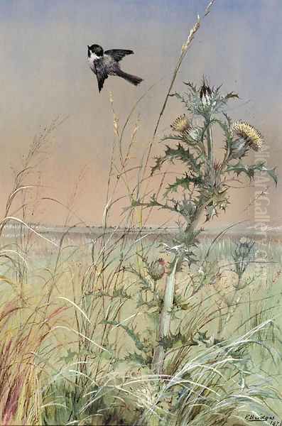 Chickadee and Thistle Oil Painting by Fidelia Bridges