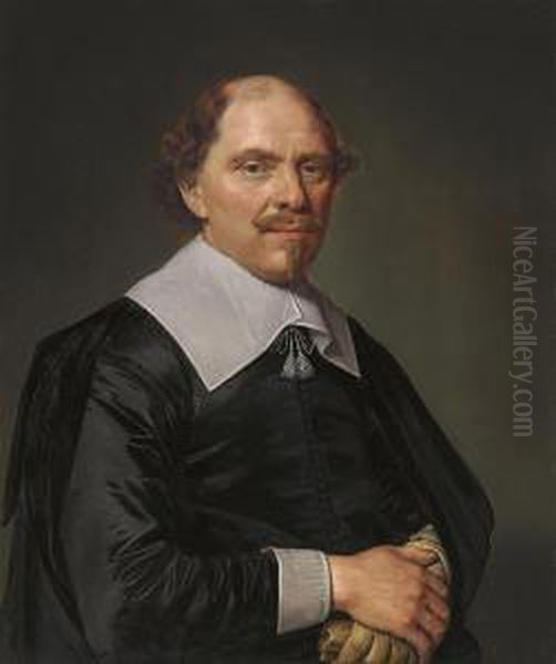 Portrait Of A Gentleman, Half-length, In A Black Costume With Lacecollar And Cuffs Oil Painting by Cirle Of David Bailly