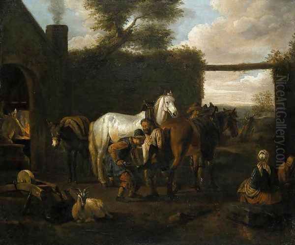 At the Forge Oil Painting by Pieter van Bloemen