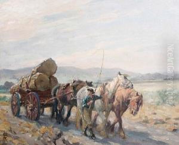 Carting Timber In Sussex Oil Painting by Nathaniel Hughes John Baird