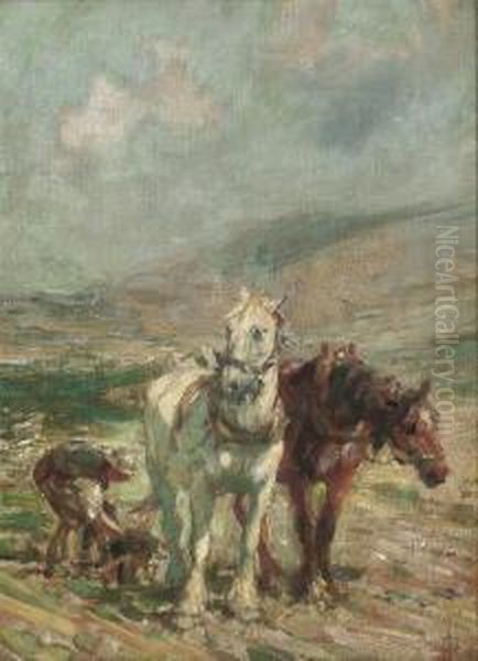 On The Sussex Downs Oil Painting by Nathaniel Hughes John Baird