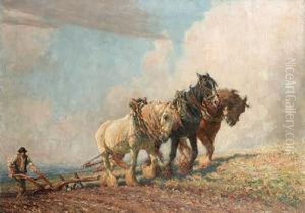 Wind And Sun Following The Plough Oil Painting by Nathaniel Hughes John Baird