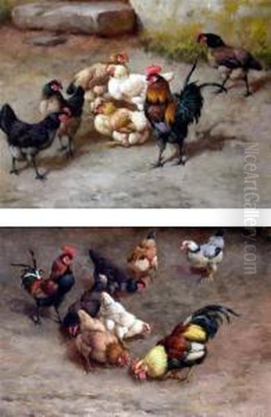 Chickens In A Yard Oil Painting by William Baptiste Baird