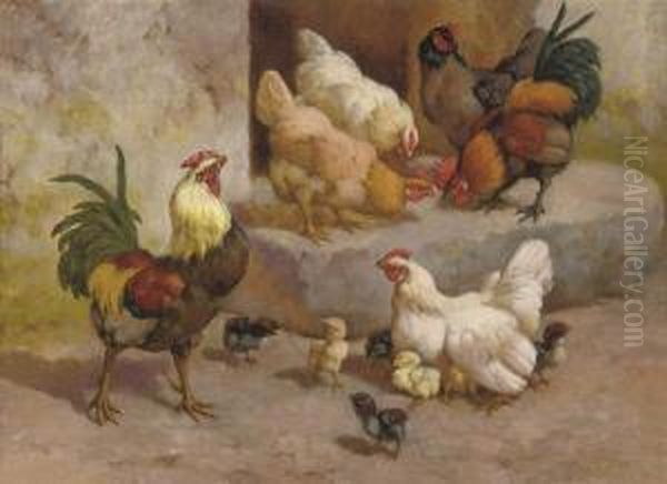 Chickens, Chicks And Cockerels Oil Painting by William Baptiste Baird