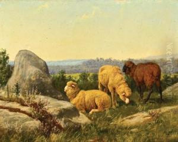 Sheep On A Rocky Hillside Oil Painting by William Baptiste Baird