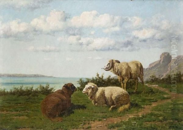 Widder Und Schafe In Romantischer Landschaft Oil Painting by William Baptiste Baird