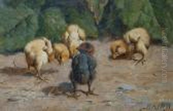 Chicks Oil Painting by William Baptiste Baird