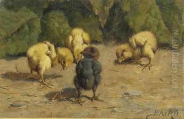 Little Chicks Oil Painting by William Baptiste Baird