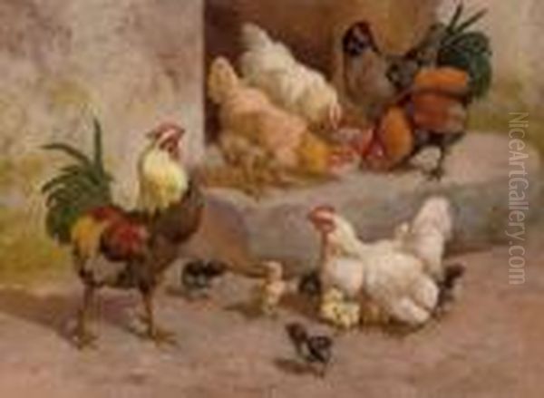 Spring Chickens Oil Painting by William Baptiste Baird