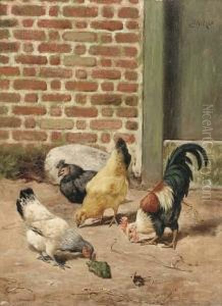 Chickens In A Farmyard Oil Painting by William Baptiste Baird