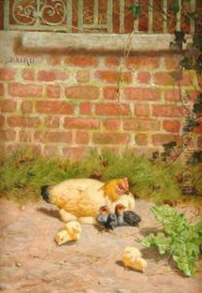 Chickenwith Four Chicks Oil Painting by William Baptiste Baird