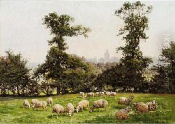 Sheep Grazing In A Field Oil Painting by William Baptiste Baird