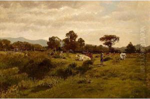 A Herdsman With Cattle In A Landscape Oil Painting by Hermann Baisch